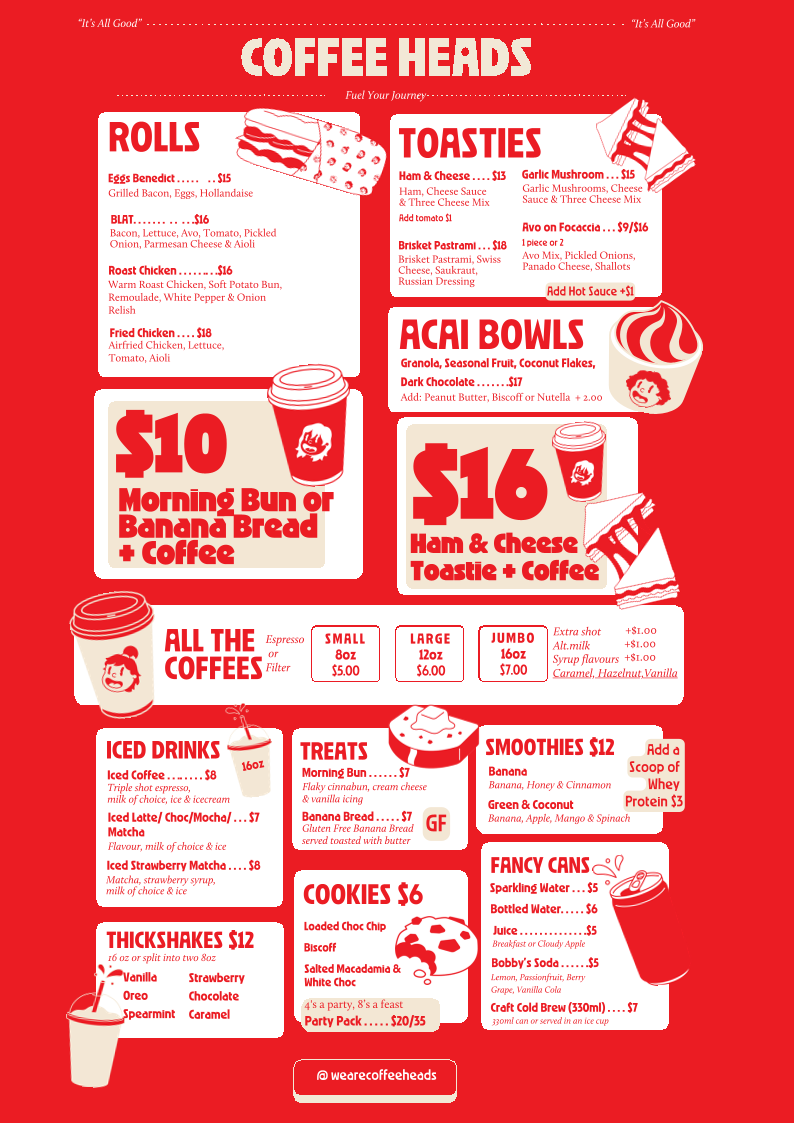 Menu, Coffee Heads