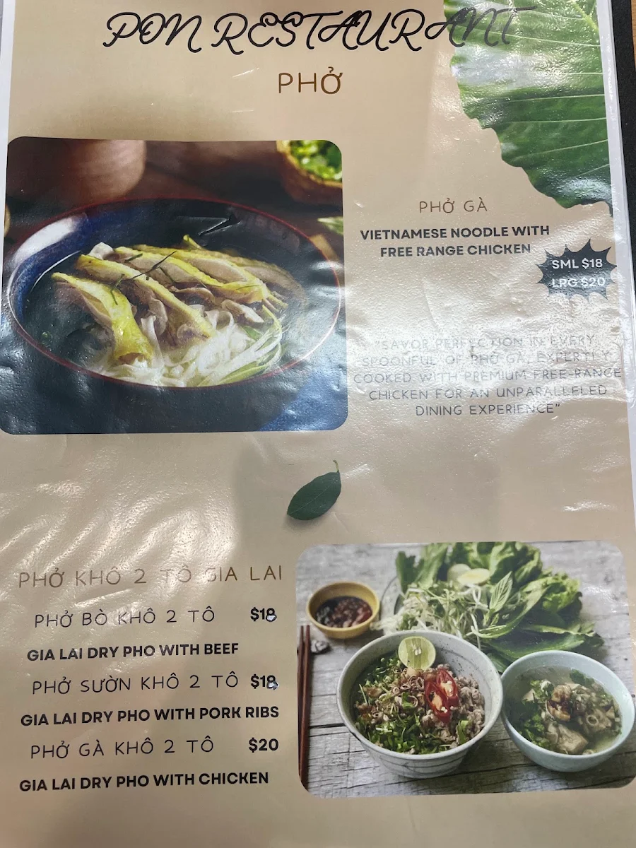 Menu, PON Restaurant