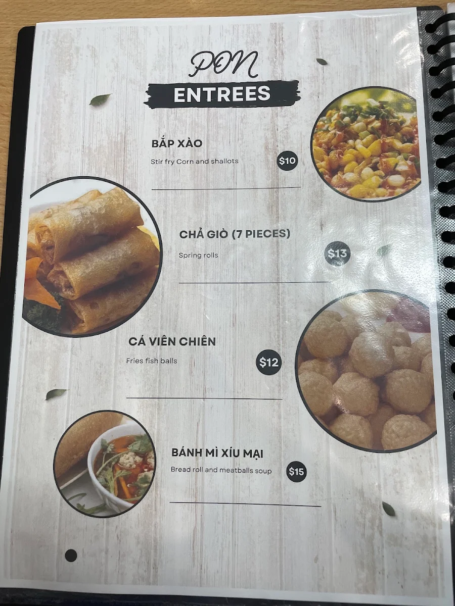 Menu, PON Restaurant