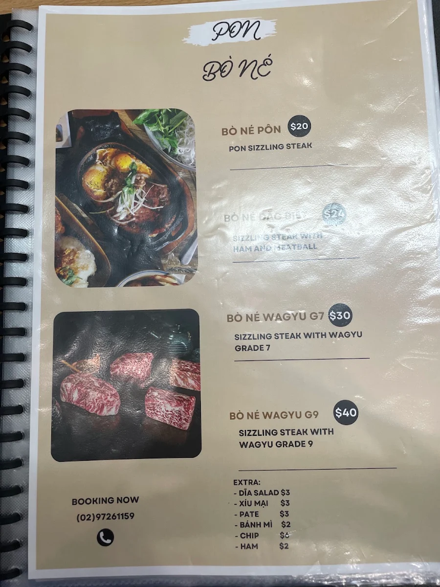 Menu, PON Restaurant