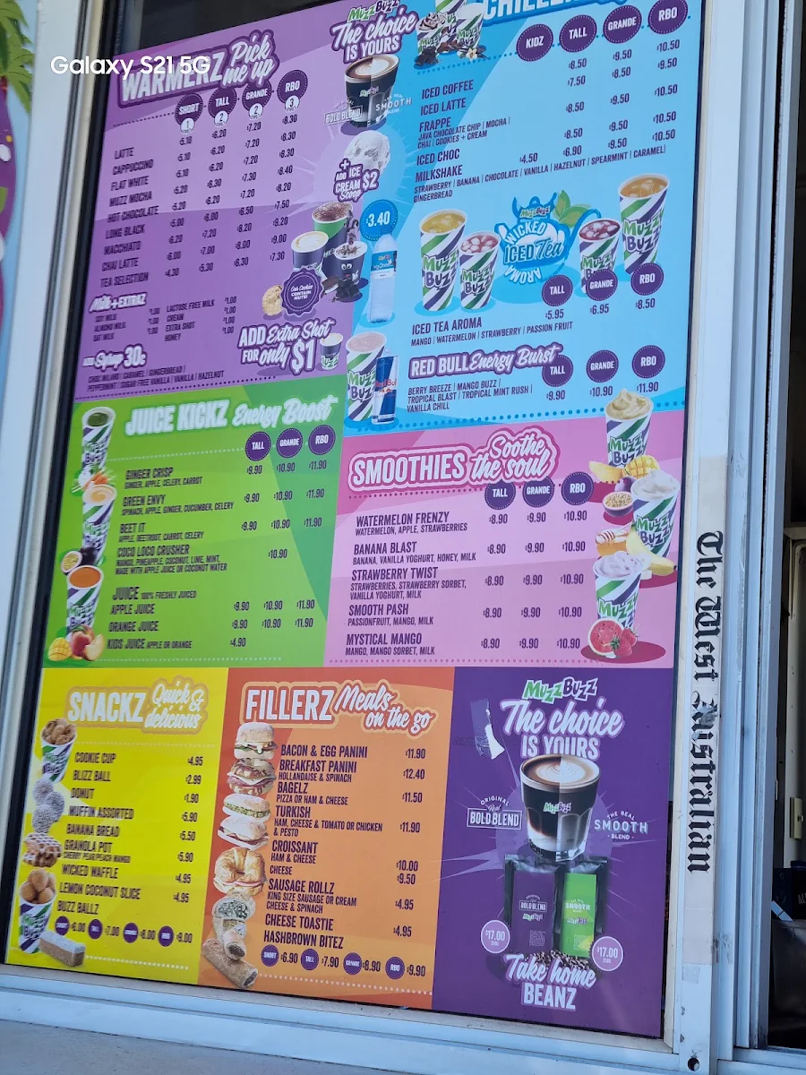 Menu, Muzz Buzz - Kalamunda