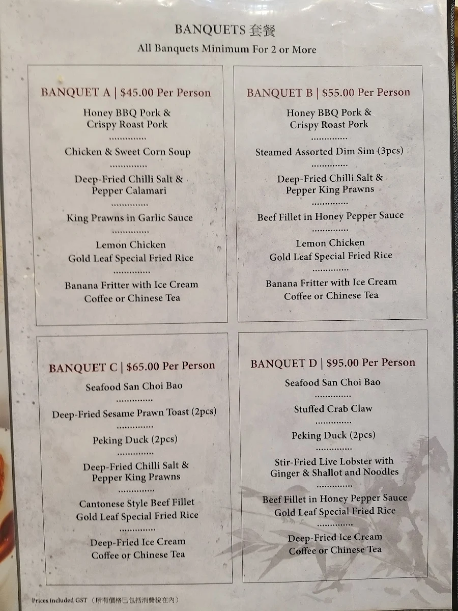 Menu, Gold Leaf