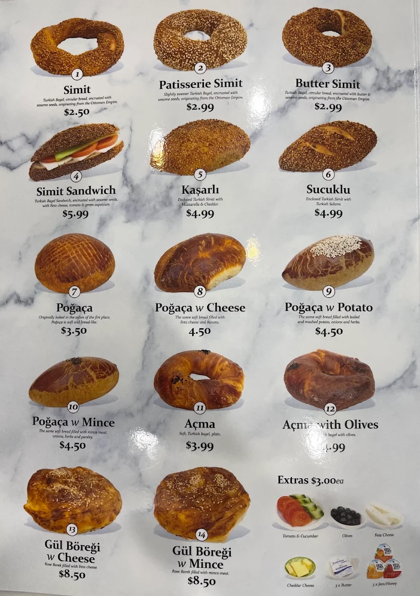 Menu, Melbourne Simit palace