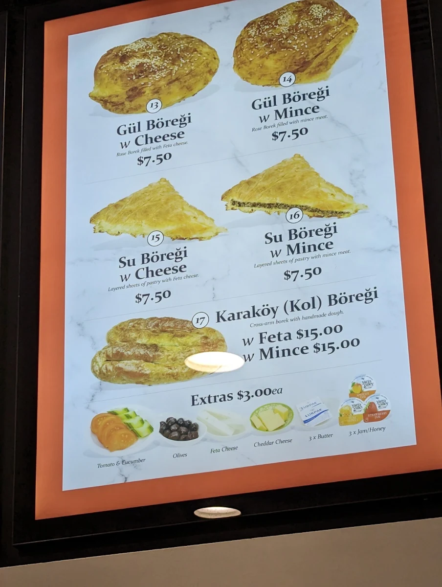 Menu, Melbourne Simit palace