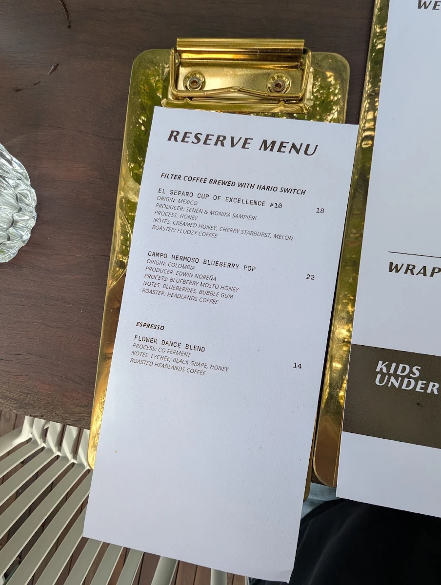 Menu, First Light Lambton