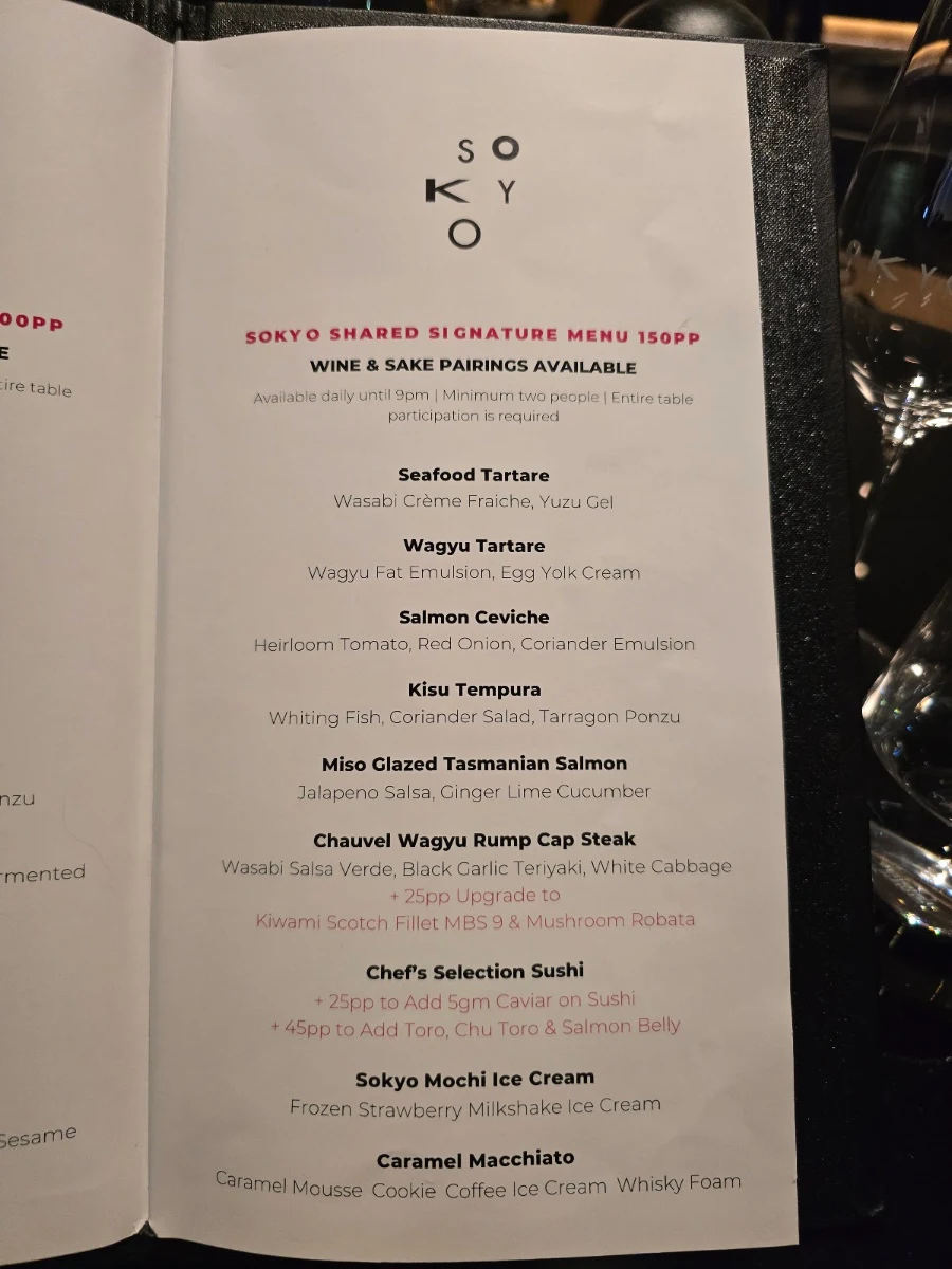 Menu, Sokyo