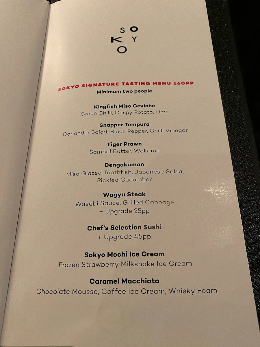 Menu, Sokyo