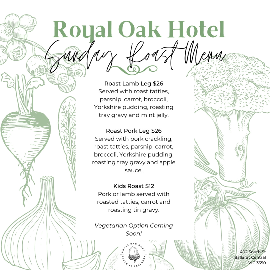 Menu, Royal Oak Hotel
