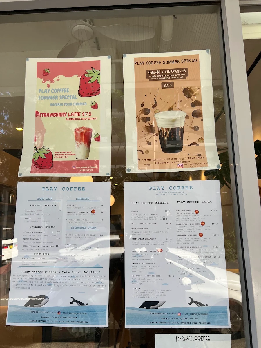 Menu, Play Coffee - Lidcombe