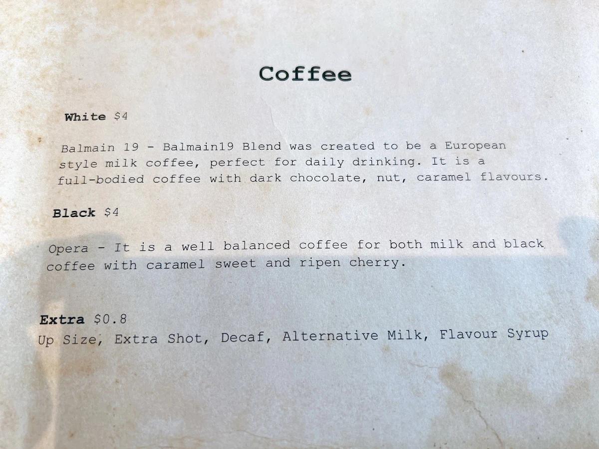 Menu, Play Coffee - Lidcombe