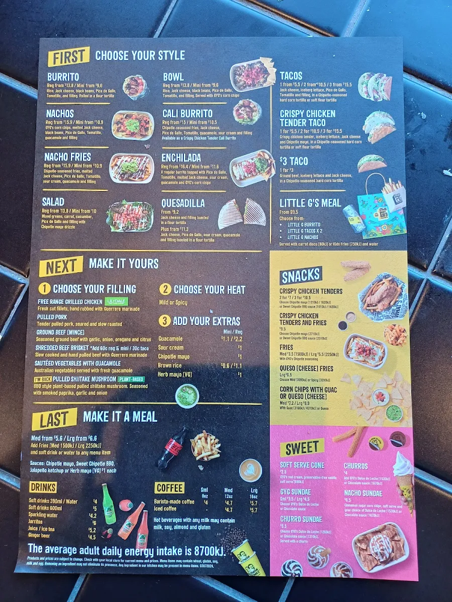 Menu, Guzman y Gomez - Croydon