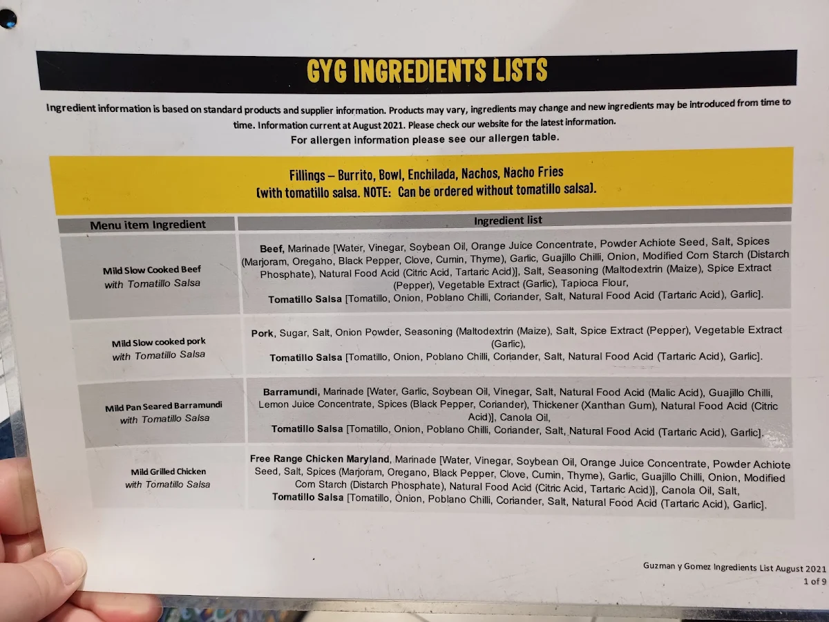 Menu, Guzman y Gomez - Croydon