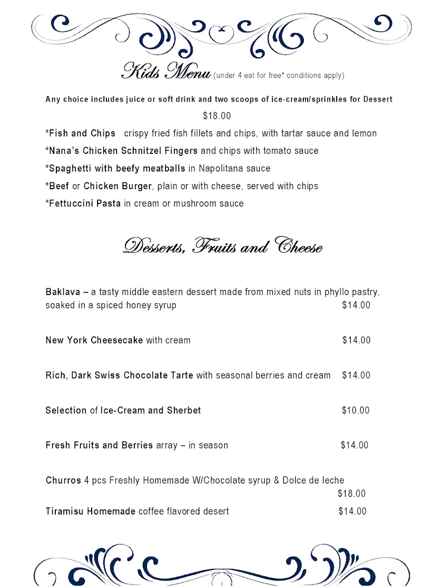 Menu, Dimitris Mediterranean Restaurant