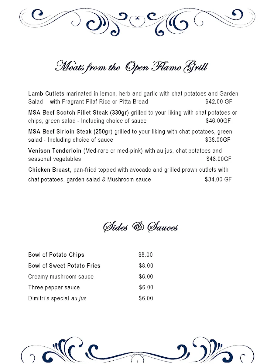 Menu, Dimitris Mediterranean Restaurant