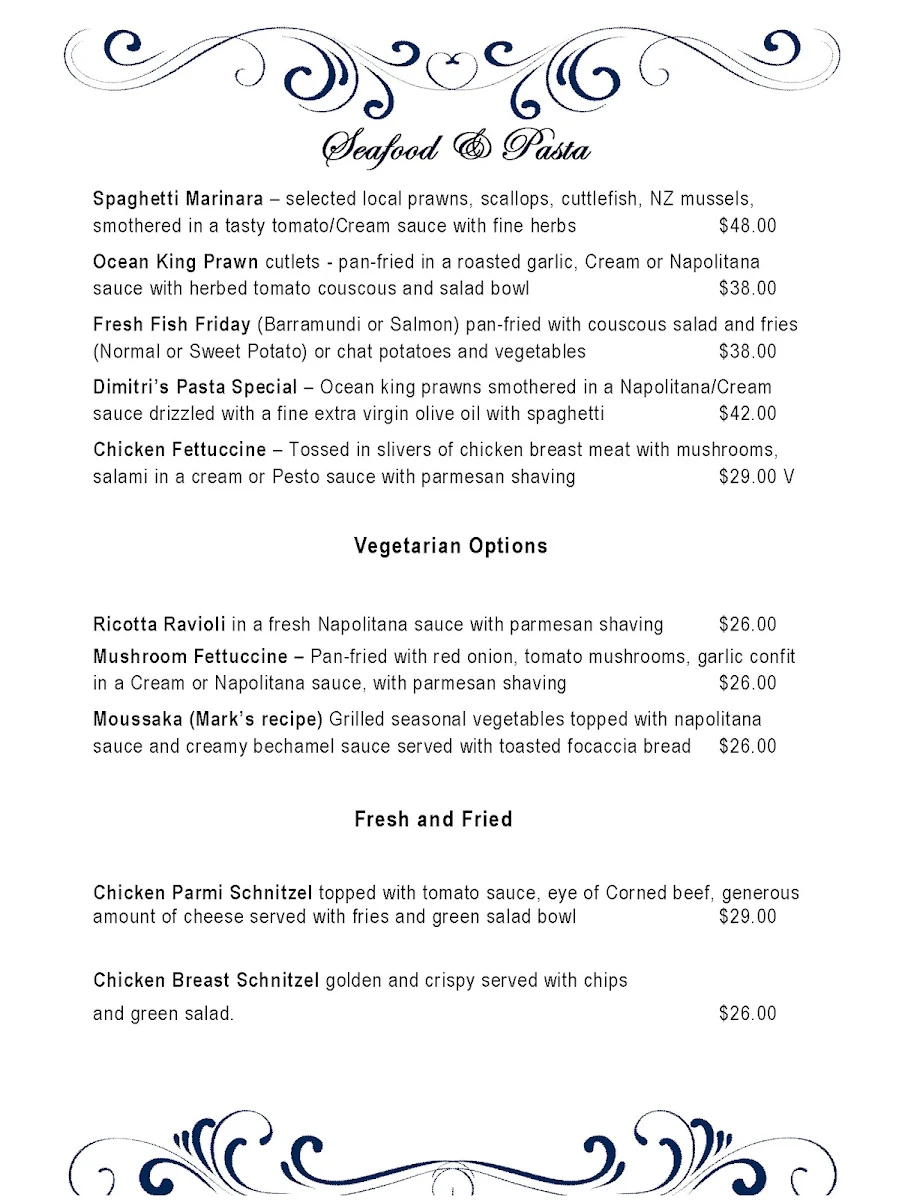Menu, Dimitris Mediterranean Restaurant