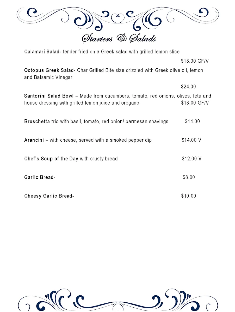 Menu, Dimitris Mediterranean Restaurant