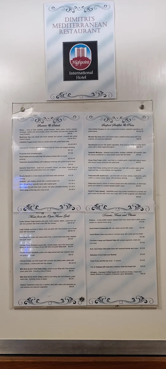 Menu, Dimitris Mediterranean Restaurant