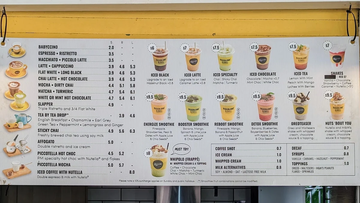 Menu, Piccolo Me Royal Botanic Gardens (RBG)