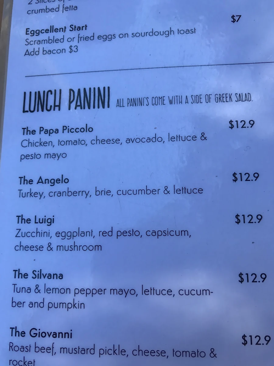 Menu, Piccolo Me Royal Botanic Gardens (RBG)