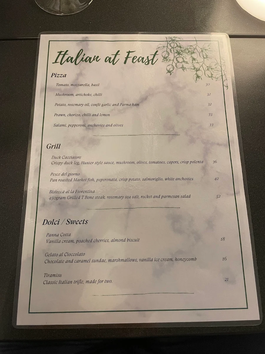 Menu, Feast Restaurant