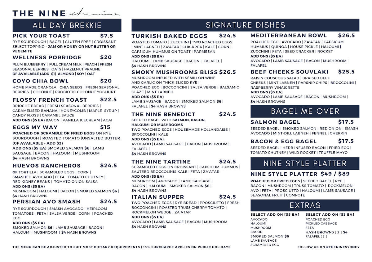 Menu, The Nine