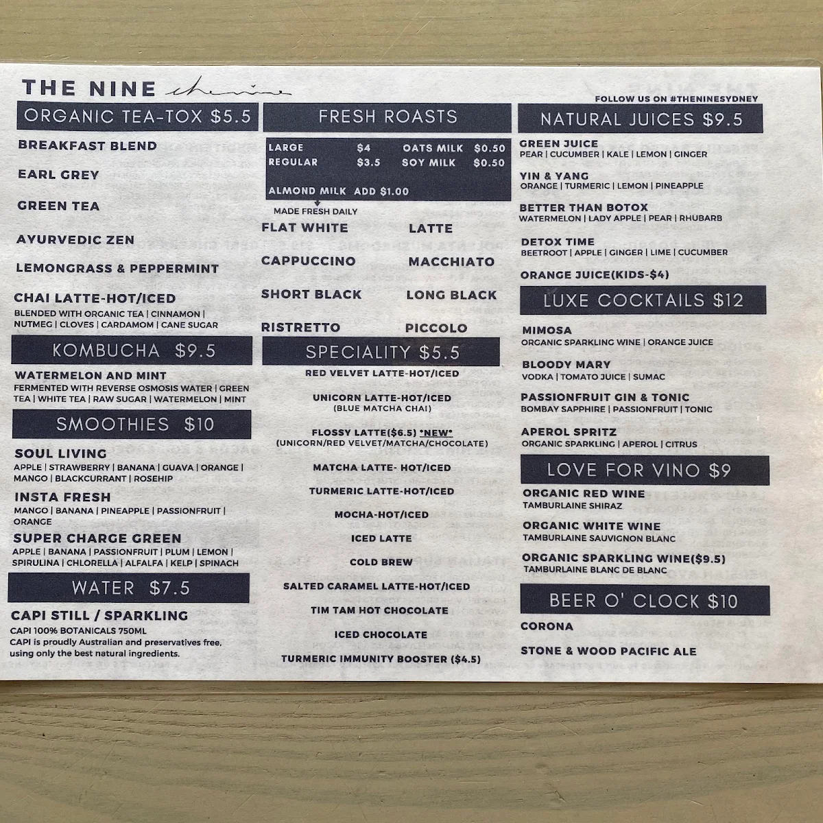 Menu, The Nine