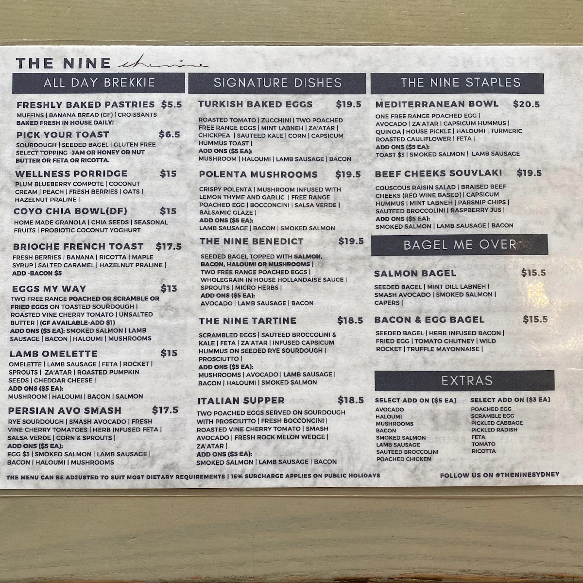Menu, The Nine