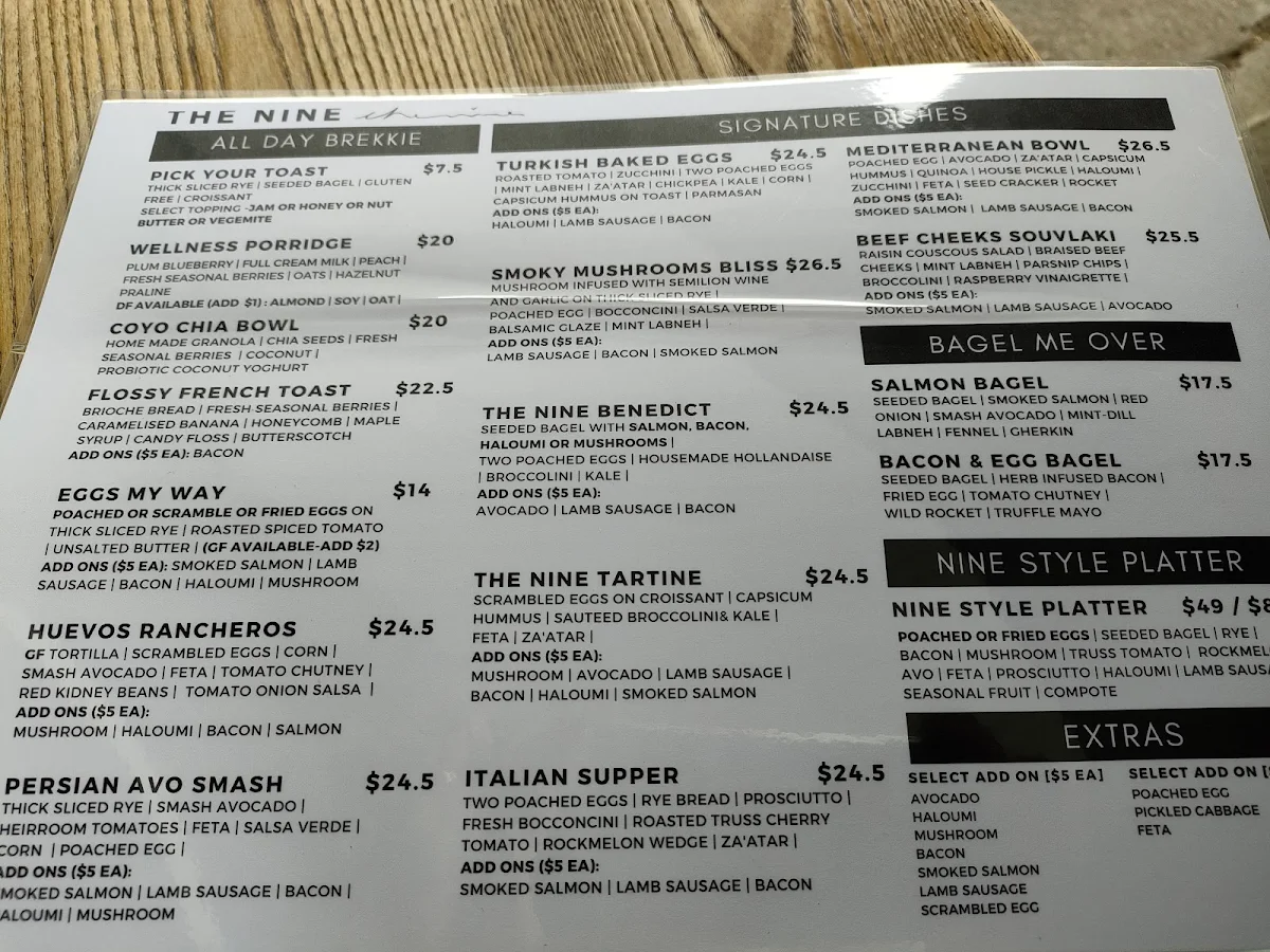 Menu, The Nine