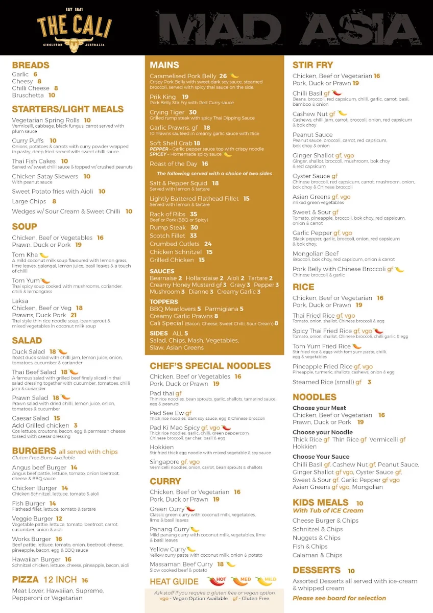Menu, Caledonian Hotel