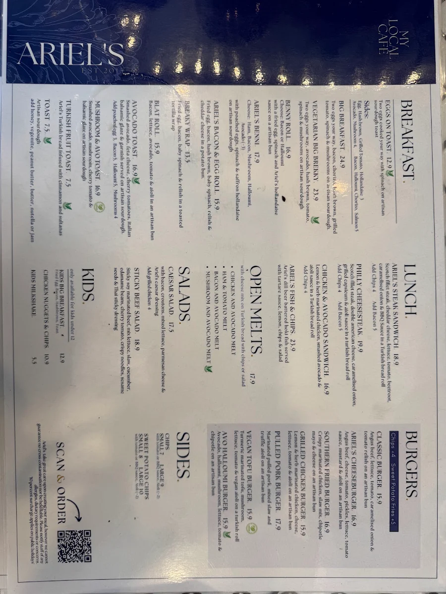 Menu, Ariel's Wollongong Station