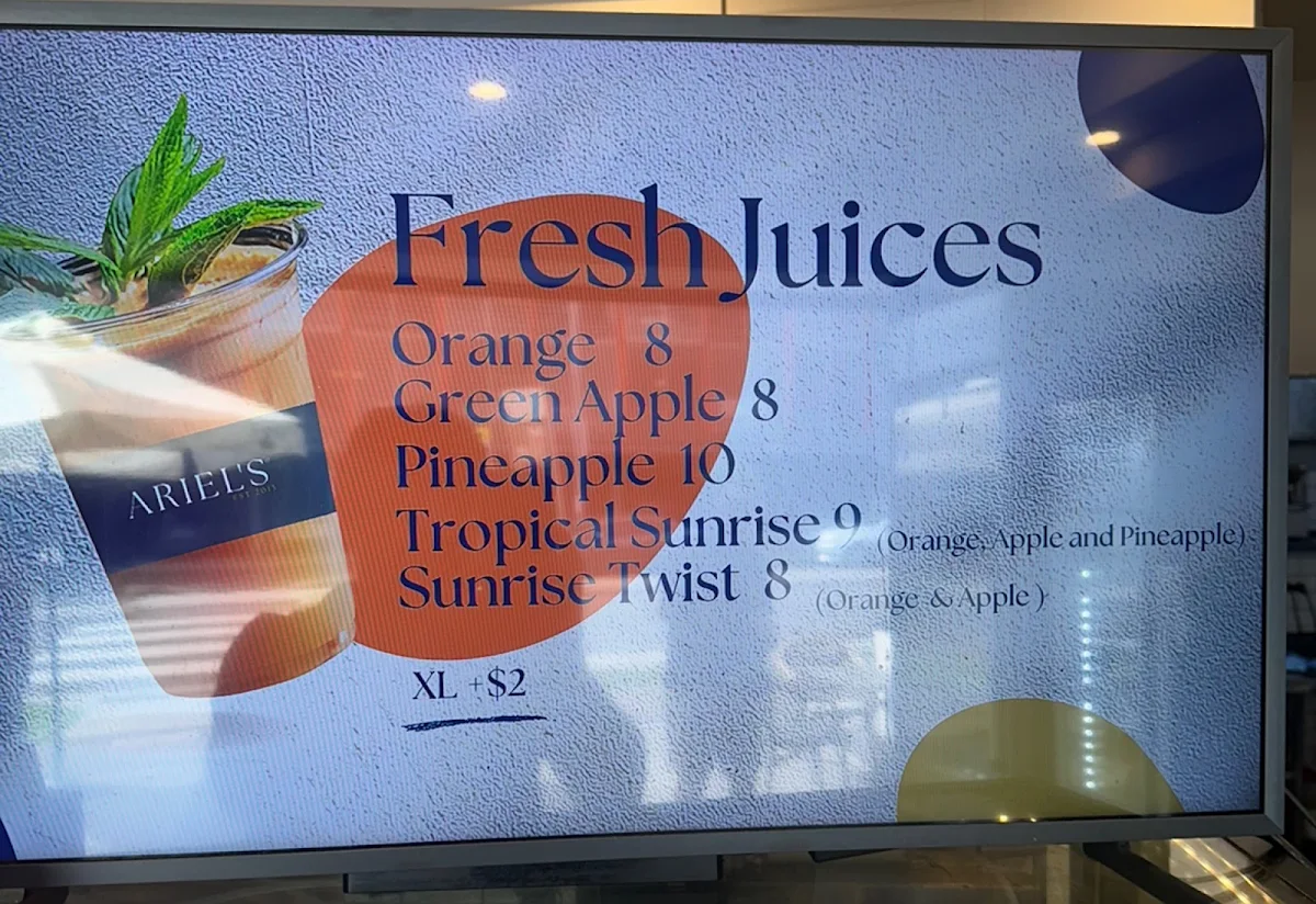 Menu, Ariel's Wollongong Station