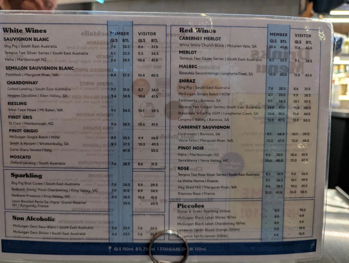 Menu, Kurrawa Surf Club