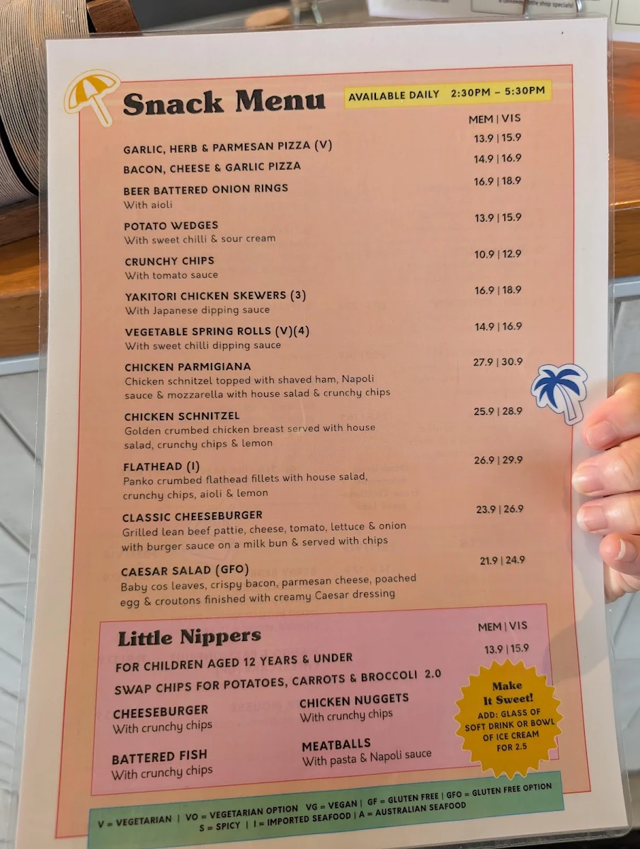 Menu, Kurrawa Surf Club