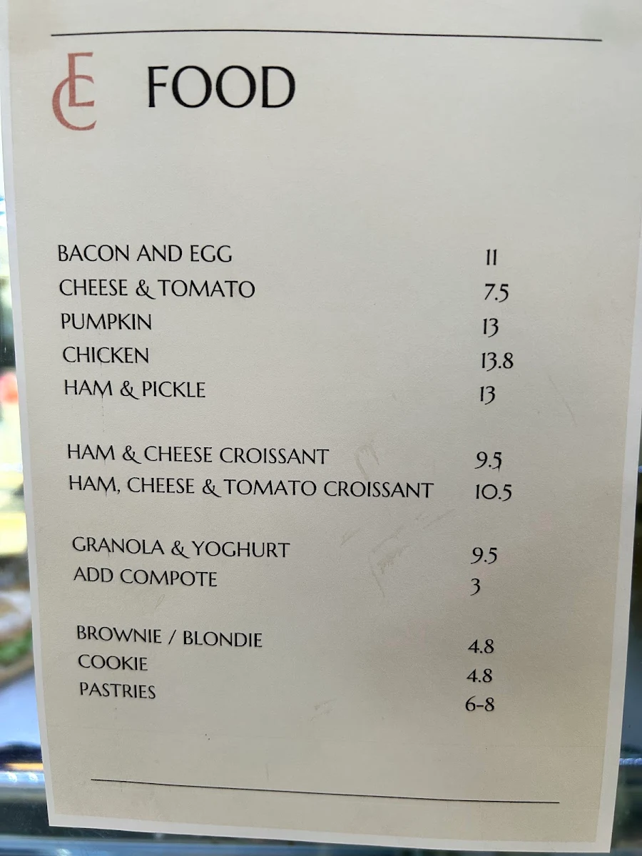 Menu, Elementary Coffee