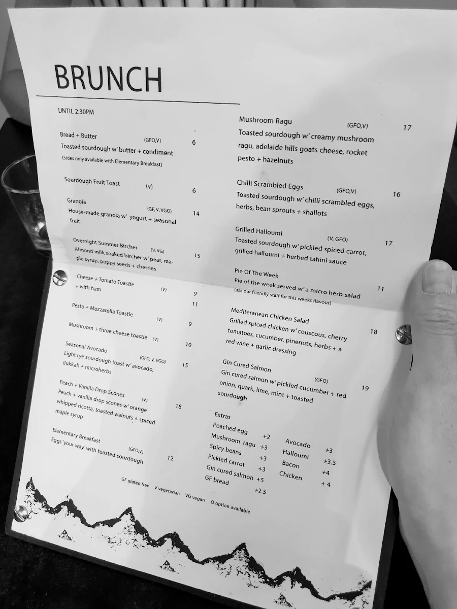 Menu, Elementary Coffee