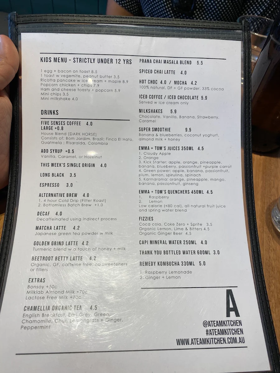 Menu, The A Team Kitchen
