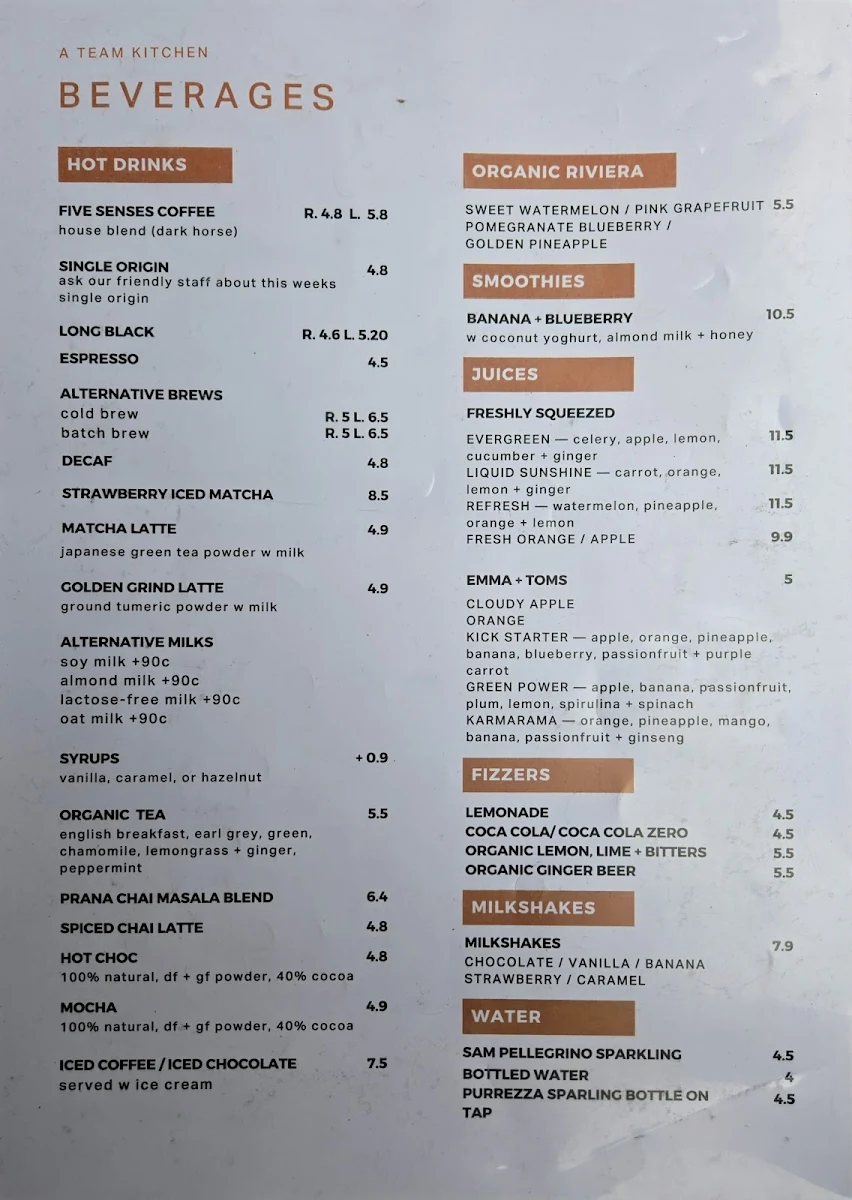 Menu, The A Team Kitchen