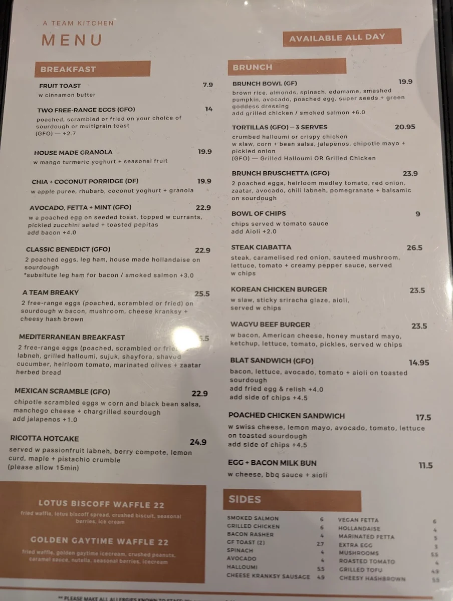 Menu, The A Team Kitchen
