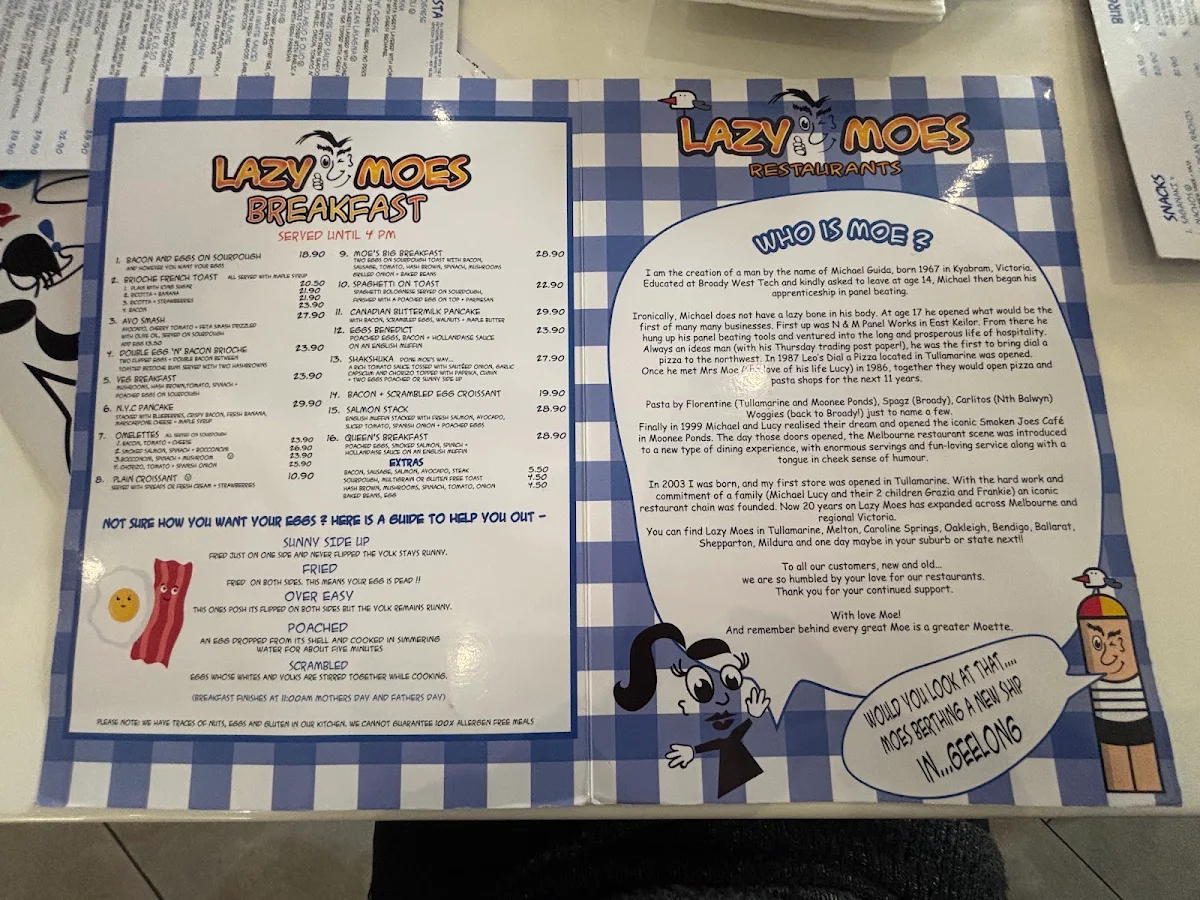 Menu, Lazy Moe's
