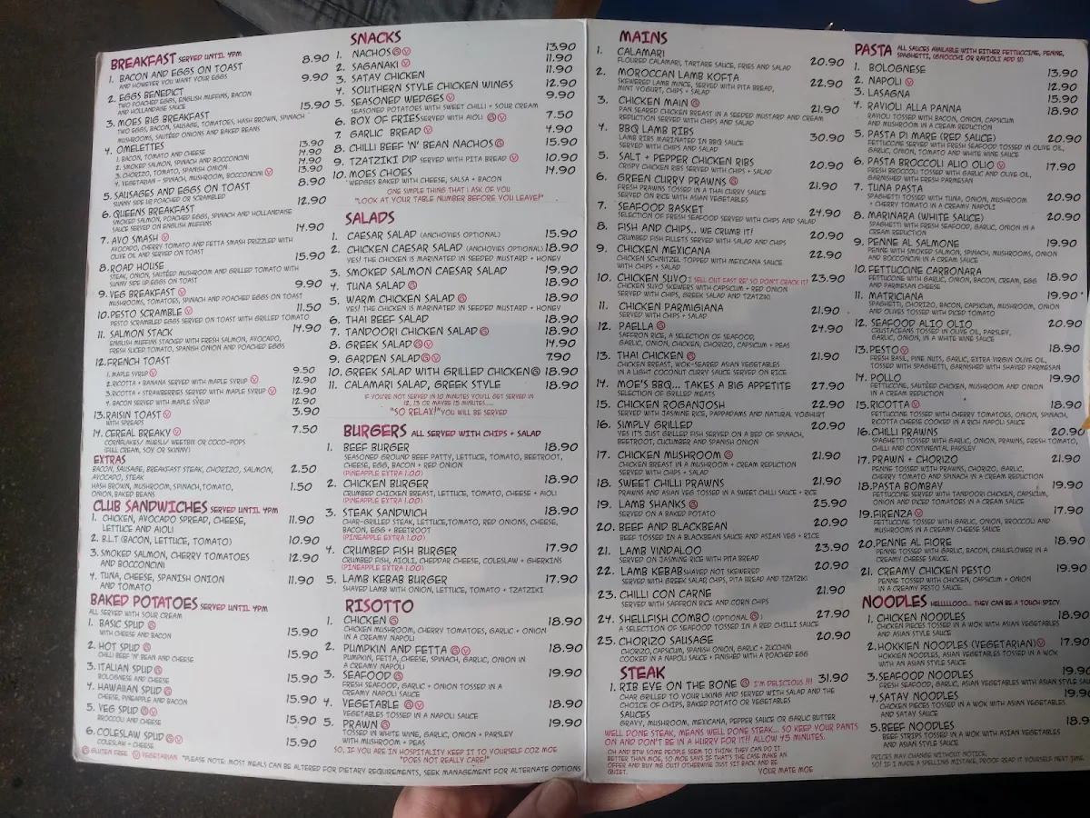 Menu, Lazy Moe's
