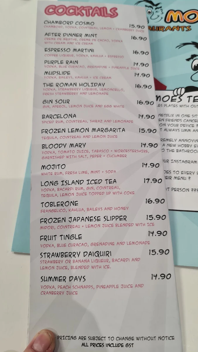 Menu, Lazy Moe's