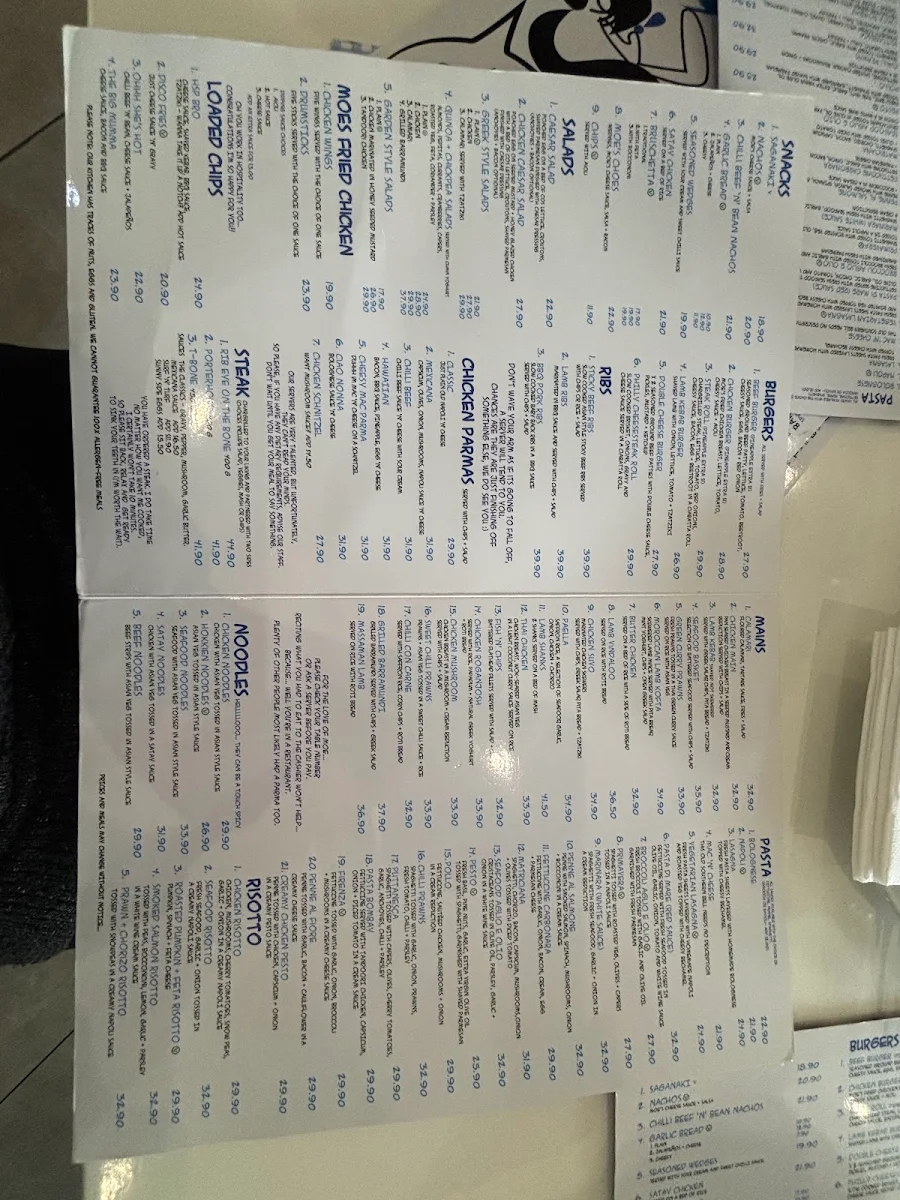 Menu, Lazy Moe's
