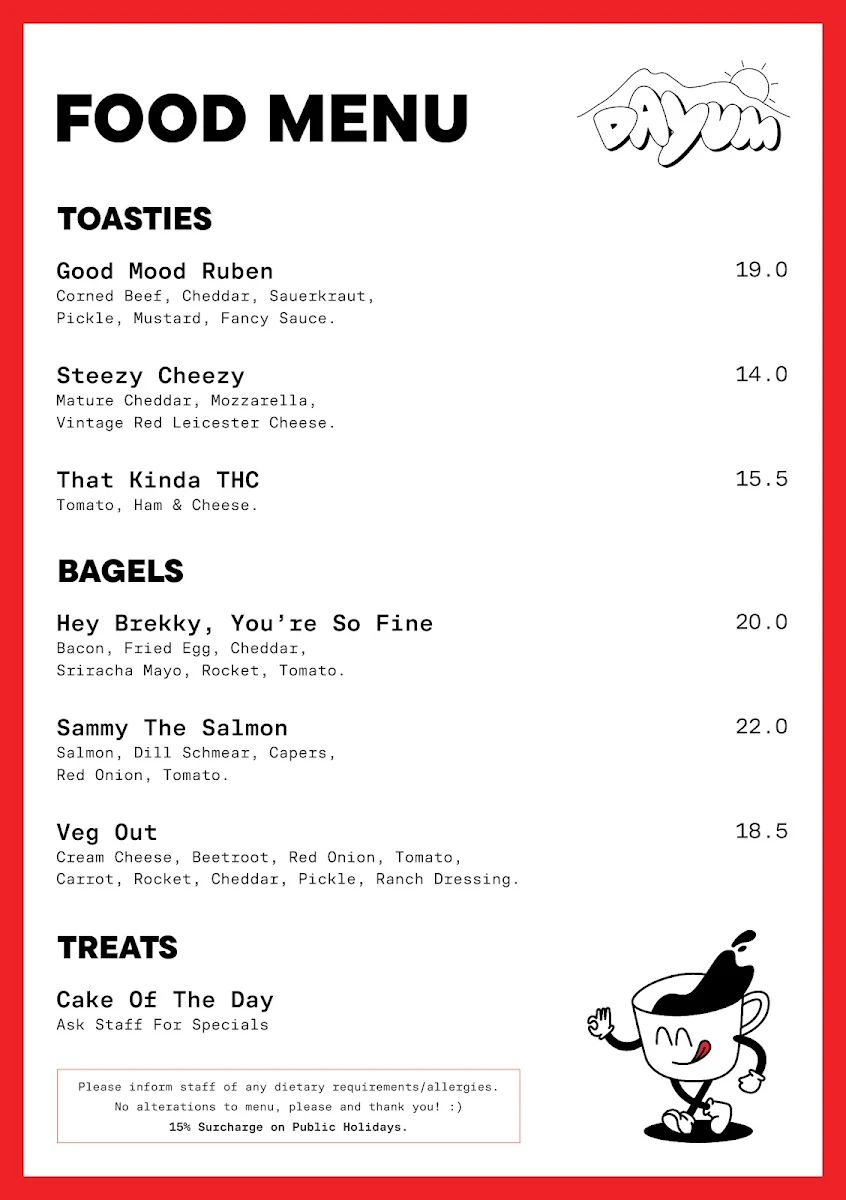 Menu, DAYUM CAFE