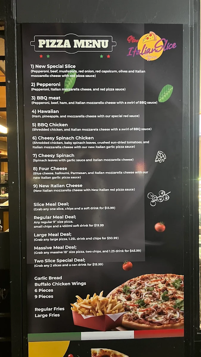 Menu, New Italian Slice Pizzeria