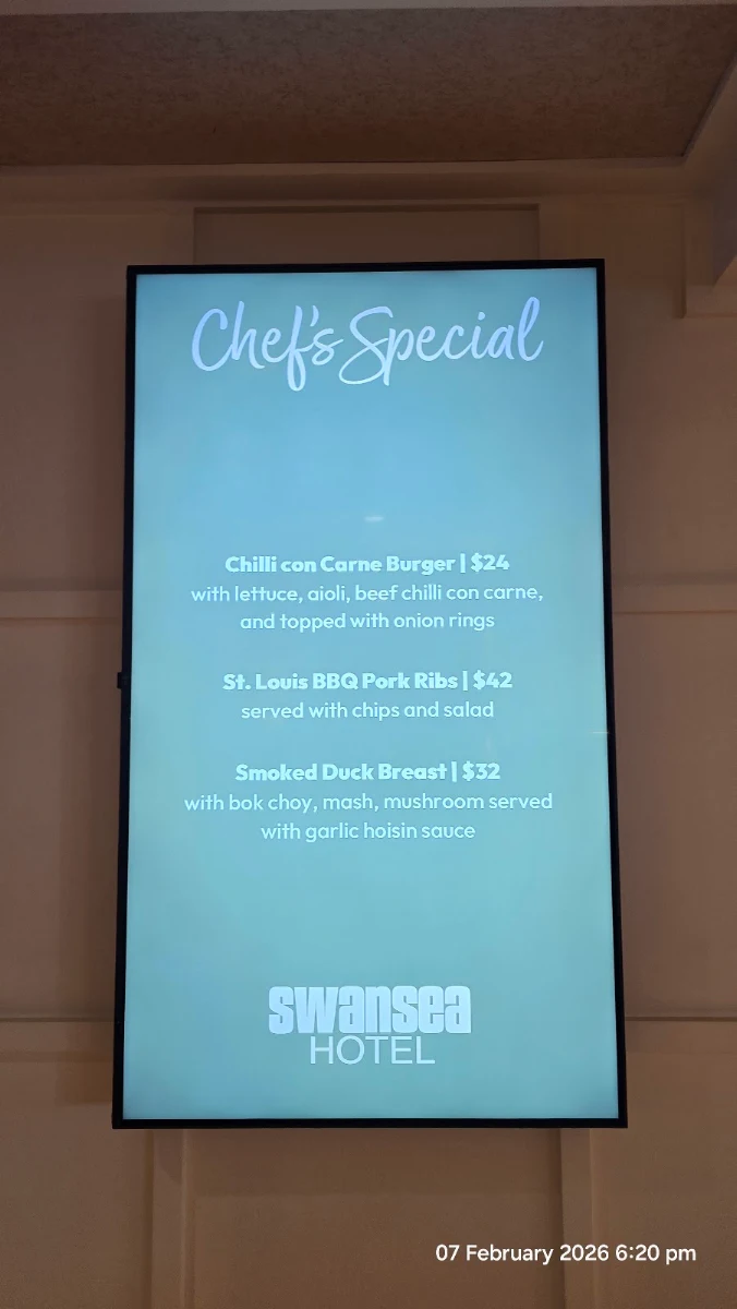 Menu, The Swansea Hotel