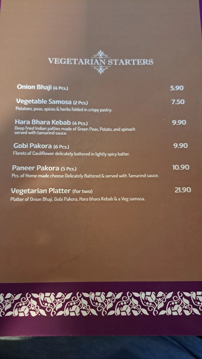 Menu, Maple Indian Gourmet