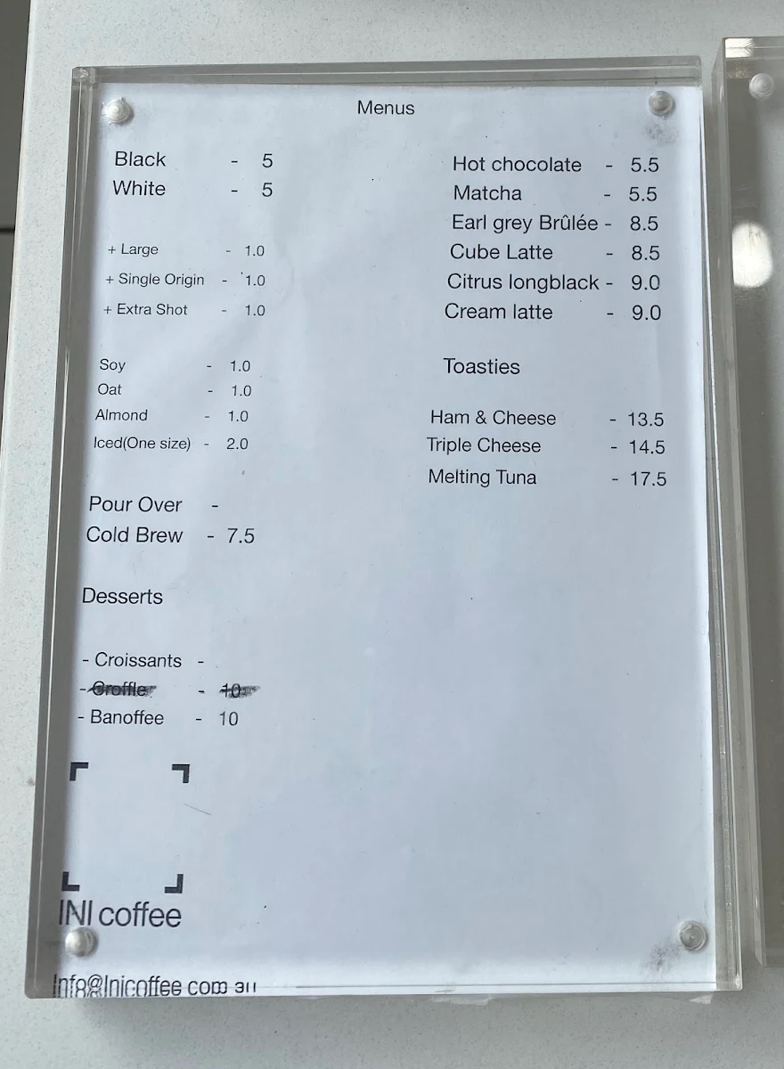 Menu, INI Coffee