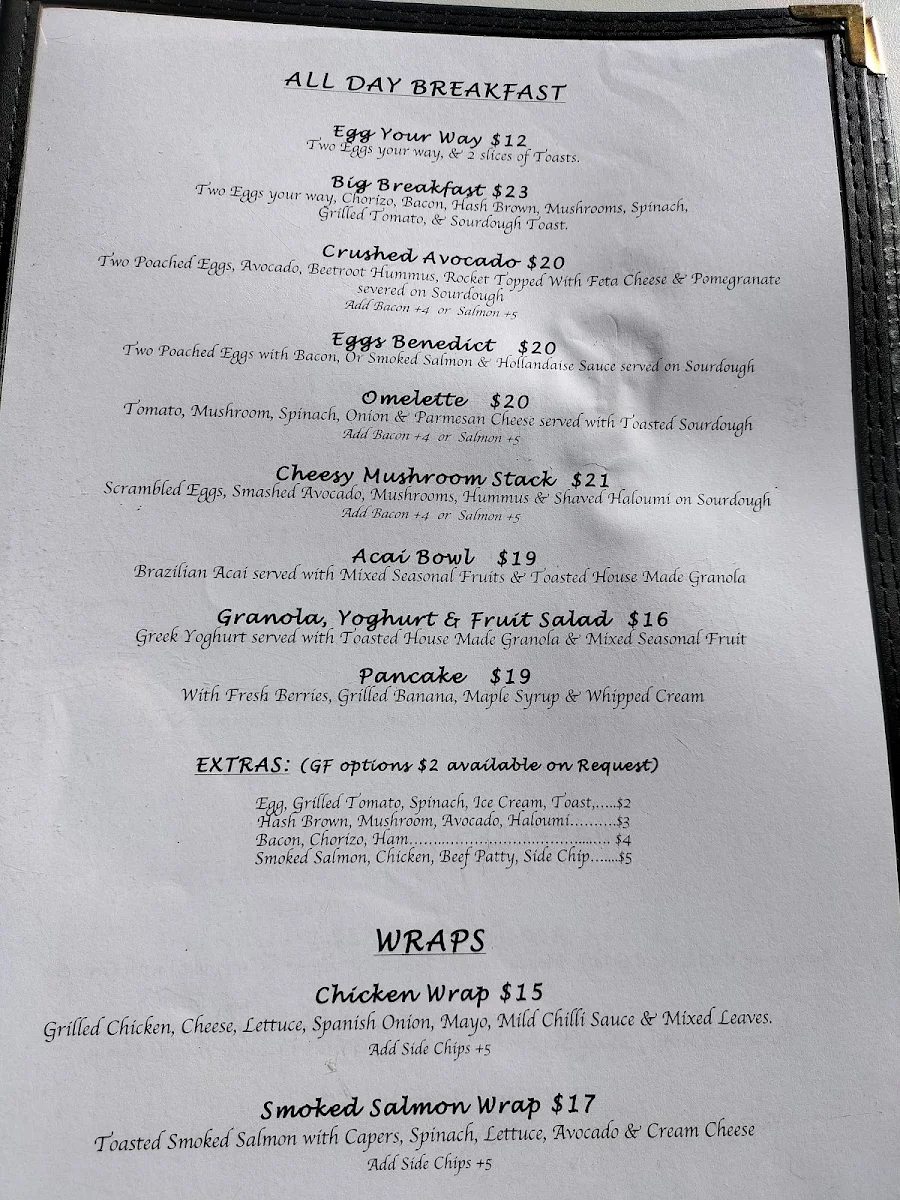 Menu, Sweet Marie's Cafe
