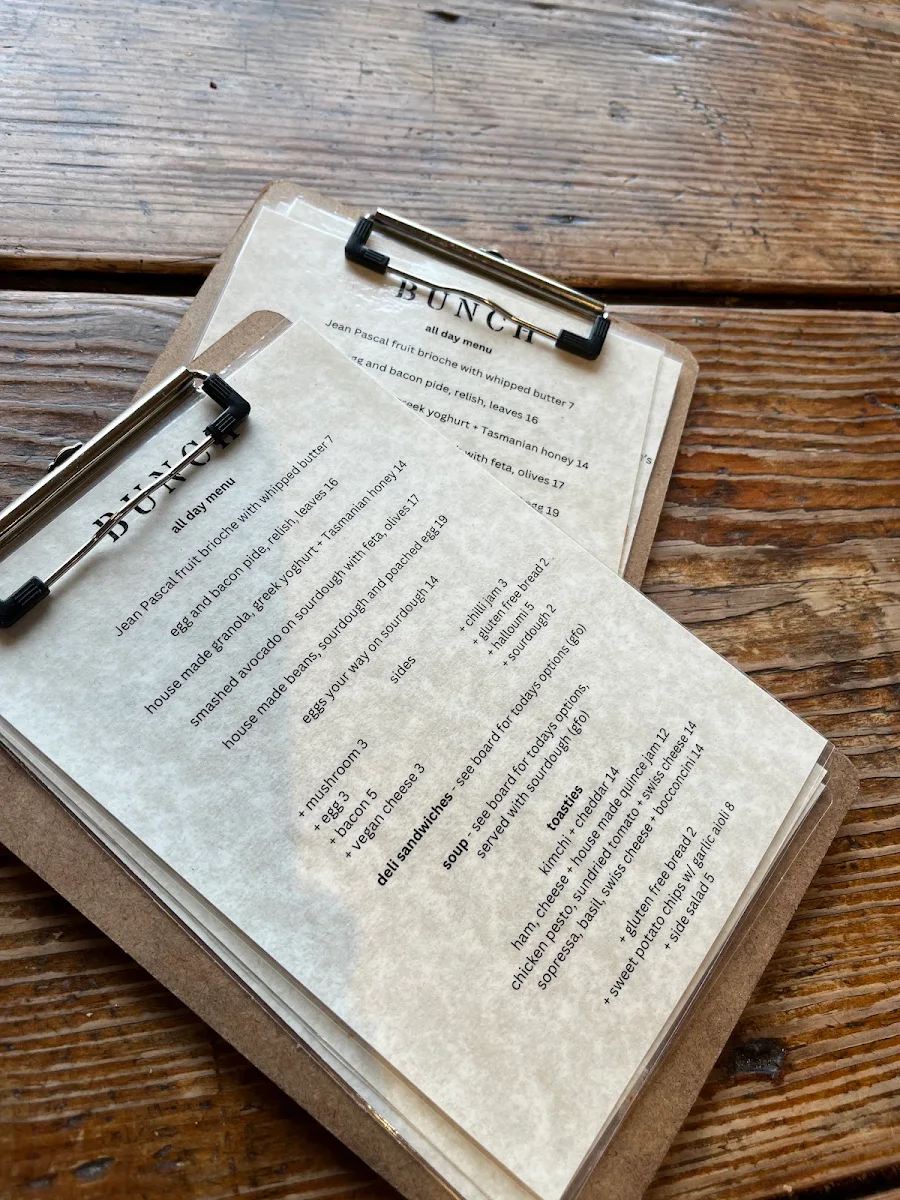 Menu, Bunch Oatlands