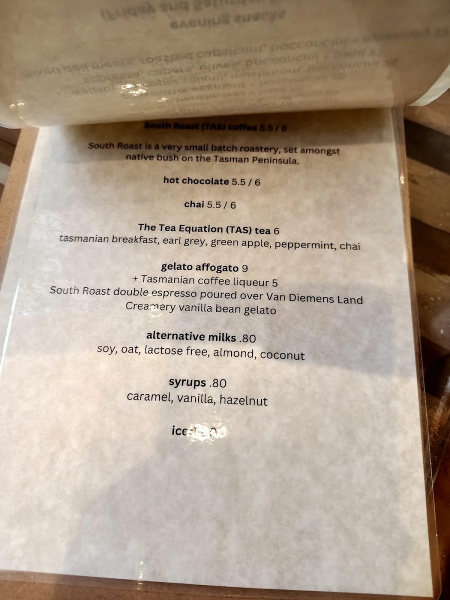 Menu, Bunch Oatlands